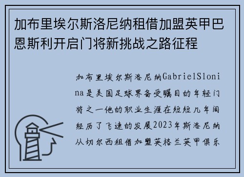 加布里埃尔斯洛尼纳租借加盟英甲巴恩斯利开启门将新挑战之路征程 加布里埃尔斯洛尼纳租借加盟英甲巴恩斯利开启门将新挑战之路征程
